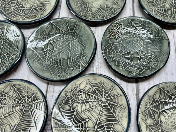 Handmade Spider Web Coffee Spoon Rest - Halloween Lover Gift, Gothic Ceramic Pottery for Coffee Bar