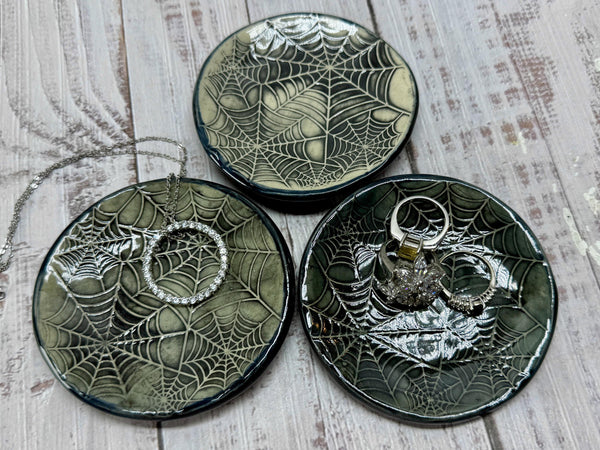 Handmade Spider Web Coffee Spoon Rest - Halloween Lover Gift, Gothic Ceramic Pottery for Coffee Bar