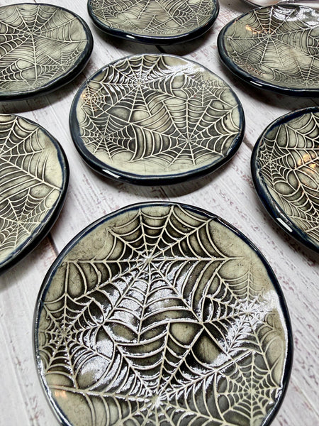 Handmade Spider Web Coffee Spoon Rest - Halloween Lover Gift, Gothic Ceramic Pottery for Coffee Bar