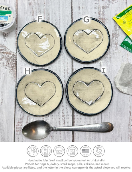 Bronze Ceramic Pottery 8th or 9th Anniversary, Heart Gift for Her, Jewelry Trinket Dish, Small Coffee Spoon Rest, Black and White