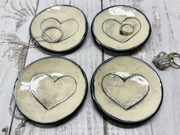 Bronze Ceramic Pottery 8th or 9th Anniversary, Heart Gift for Her, Jewelry Trinket Dish, Small Coffee Spoon Rest, Black and White
