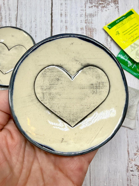 Bronze Ceramic Pottery 8th or 9th Anniversary, Heart Gift for Her, Jewelry Trinket Dish, Small Coffee Spoon Rest, Black and White