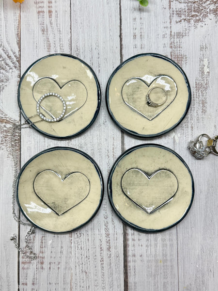 Bronze Ceramic Pottery 8th or 9th Anniversary, Heart Gift for Her, Jewelry Trinket Dish, Small Coffee Spoon Rest, Black and White