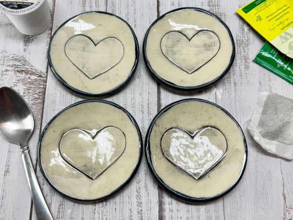 Bronze Ceramic Pottery 8th or 9th Anniversary, Heart Gift for Her, Jewelry Trinket Dish, Small Coffee Spoon Rest, Black and White