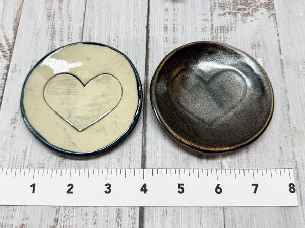 Bronze Ceramic Pottery 8th or 9th Anniversary, Heart Gift for Her, Jewelry Trinket Dish, Small Coffee Spoon Rest, Black and White