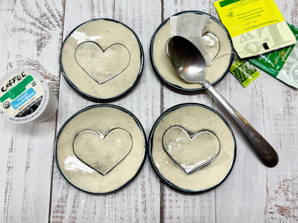 Bronze Ceramic Pottery 8th or 9th Anniversary, Heart Gift for Her, Jewelry Trinket Dish, Small Coffee Spoon Rest, Black and White