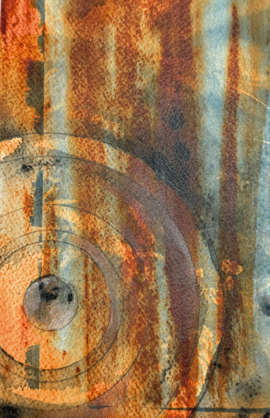 Original Fox Painting Artwork, Cyanotype Blue Photo, Brown Sienna Rust, Dark Black Mixed Media Art on Paper, Gray Fox Profile