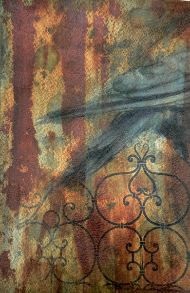 Original Painting Raven Bird, Cyanotype Print Mixed Media Artwork, Raven Bird, Rust, Black, Blue, and Art on Paper, Bird Lover Gift