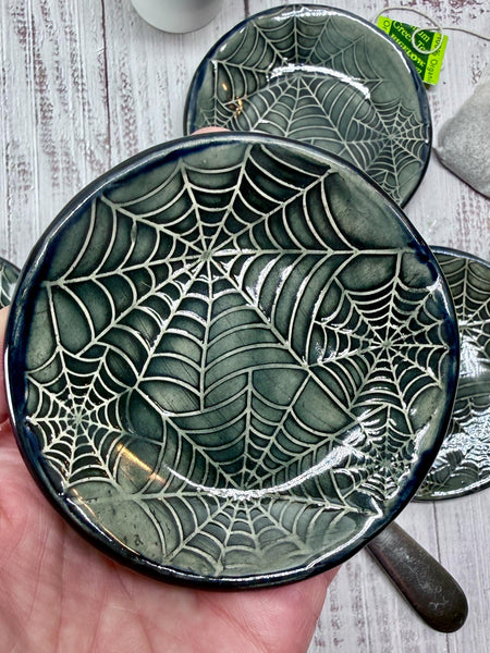 Handmade Spider Web Coffee Spoon Rest - Halloween Lover Gift, Gothic Ceramic Pottery for Coffee Bar