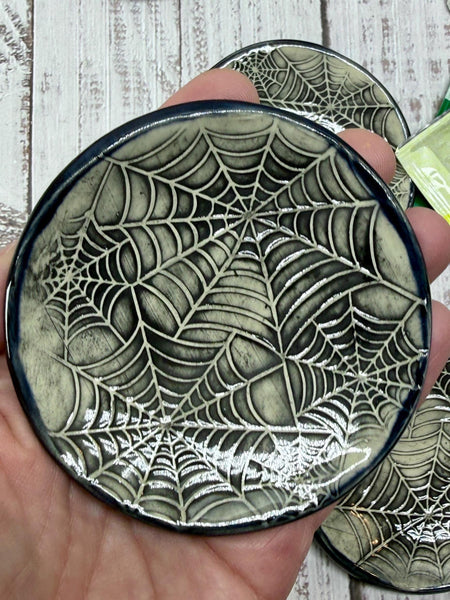 Handmade Spider Web Coffee Spoon Rest - Halloween Lover Gift, Gothic Ceramic Pottery for Coffee Bar