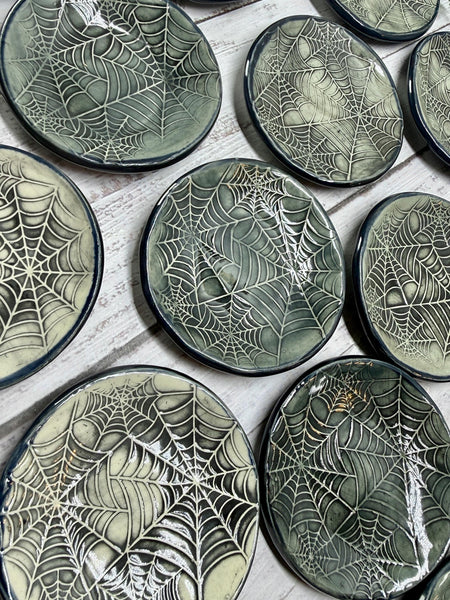 Handmade Spider Web Coffee Spoon Rest - Halloween Lover Gift, Gothic Ceramic Pottery for Coffee Bar