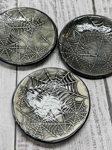 Handmade Spider Web Coffee Spoon Rest - Halloween Lover Gift, Gothic Ceramic Pottery for Coffee Bar