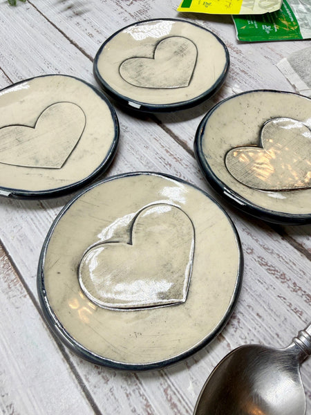 Bronze Ceramic Pottery 8th or 9th Anniversary, Heart Gift for Her, Jewelry Trinket Dish, Small Coffee Spoon Rest, Black and White