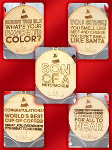 Christmas Buddy The Elf Movie Quote Ornaments, Wood and Acrylic