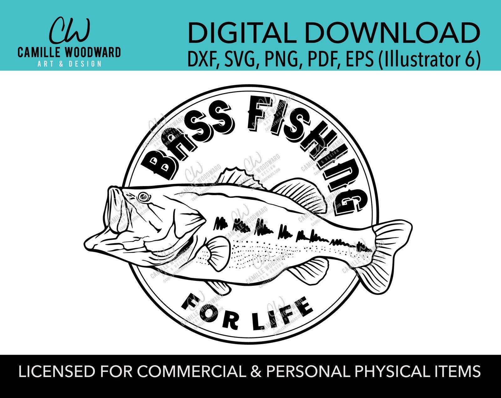 Bass Life Fishing SVG Clip Art - Digital Download – Camille Woodward Art &  Design, LLC.