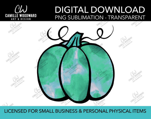 Pumpkin Turquoise Green Watercolor Style Drawing, PNG - Sublimation  Digital Download