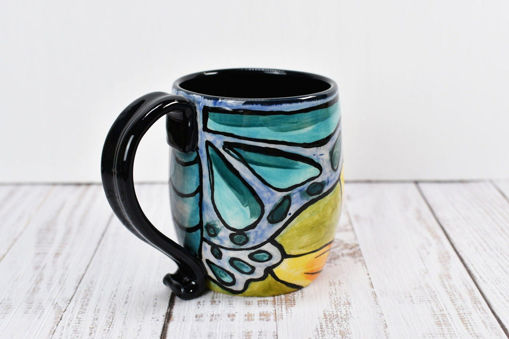 Handmade Butterfly Coffee Mug - Unique Ceramic Mug with Blue